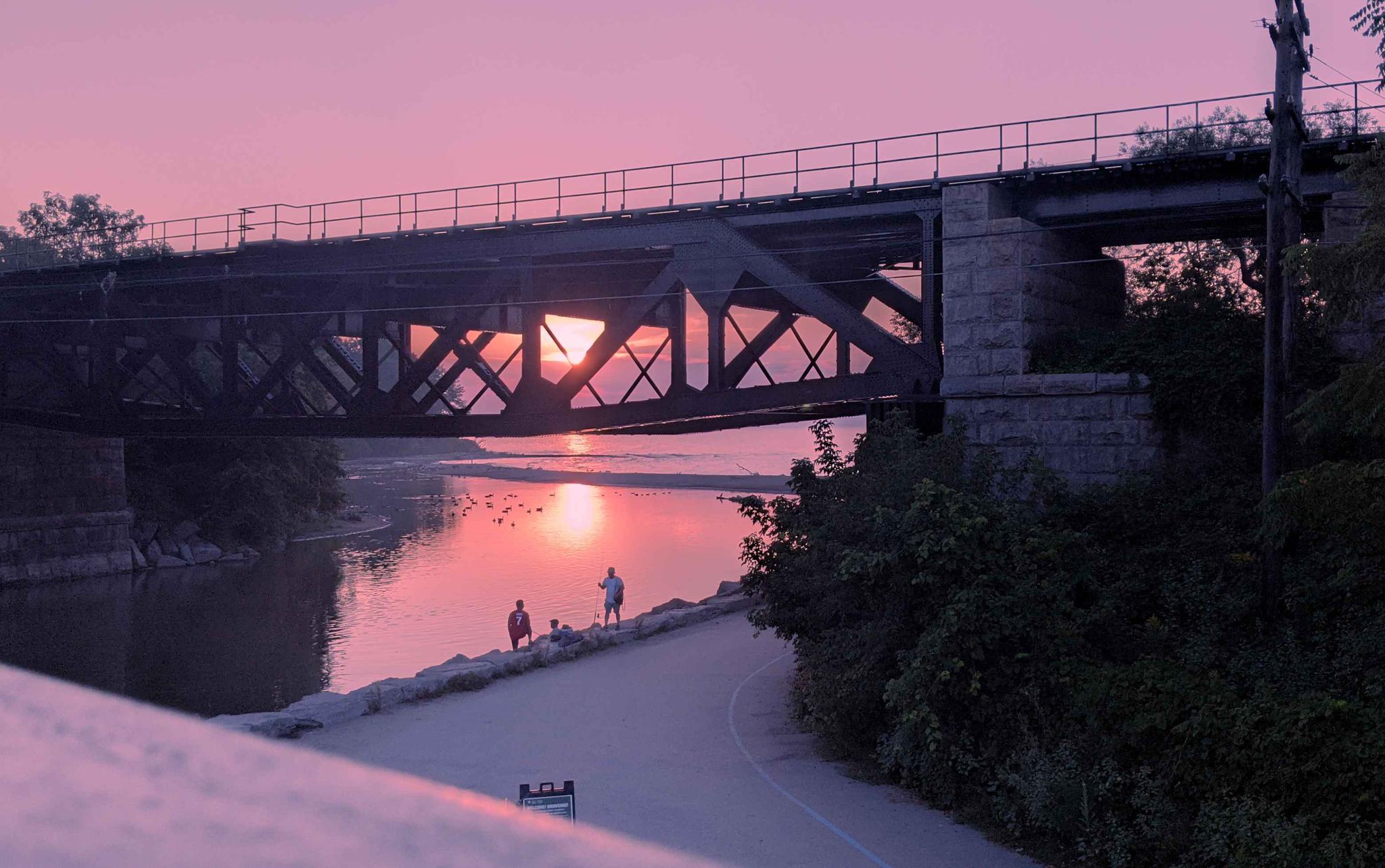 Bridge with a sunset background