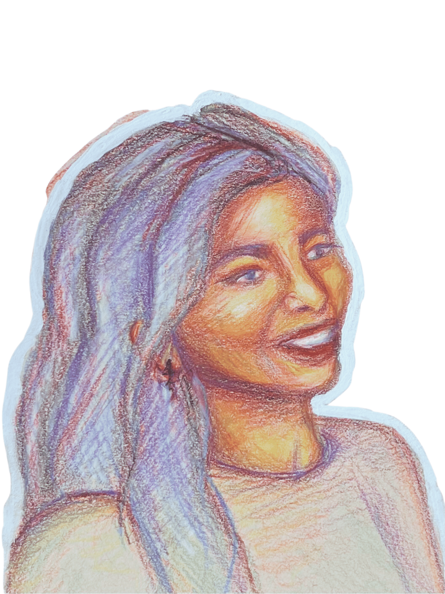 A self-portrait drawn in pencil crayon.