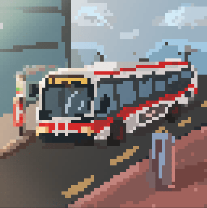 A pixel art drawing of a TTC bus